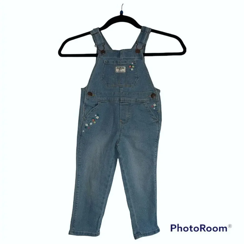 Oshkosh B'gosh girls bib overalls embroidered flowers Denim Size 2T